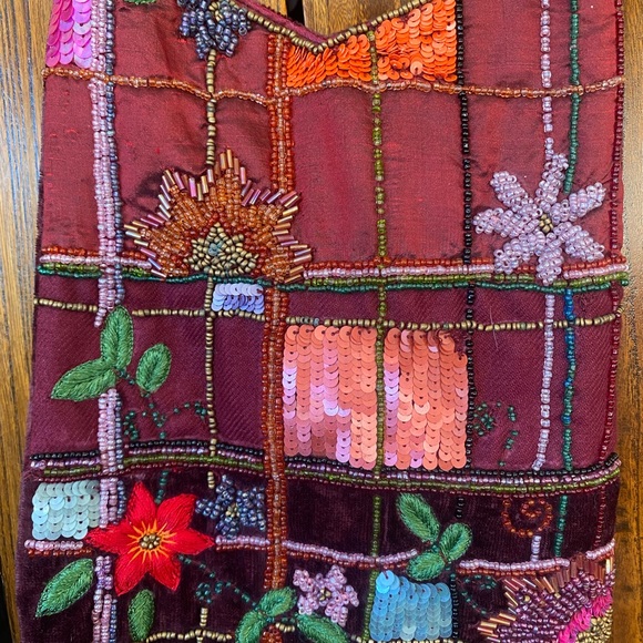 Cute boho beaded bag. Flowers,sequins,fall colors. - Picture 3 of 6